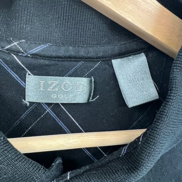 IZOD XL Y2K Black Blue Plaid Polo Shirt Short Sleeve Golf - Picture 6 of 7